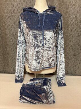Spyder Womens Small Periwinkle Blue Plush Crushed Velour Hoodie Tracksuit Set